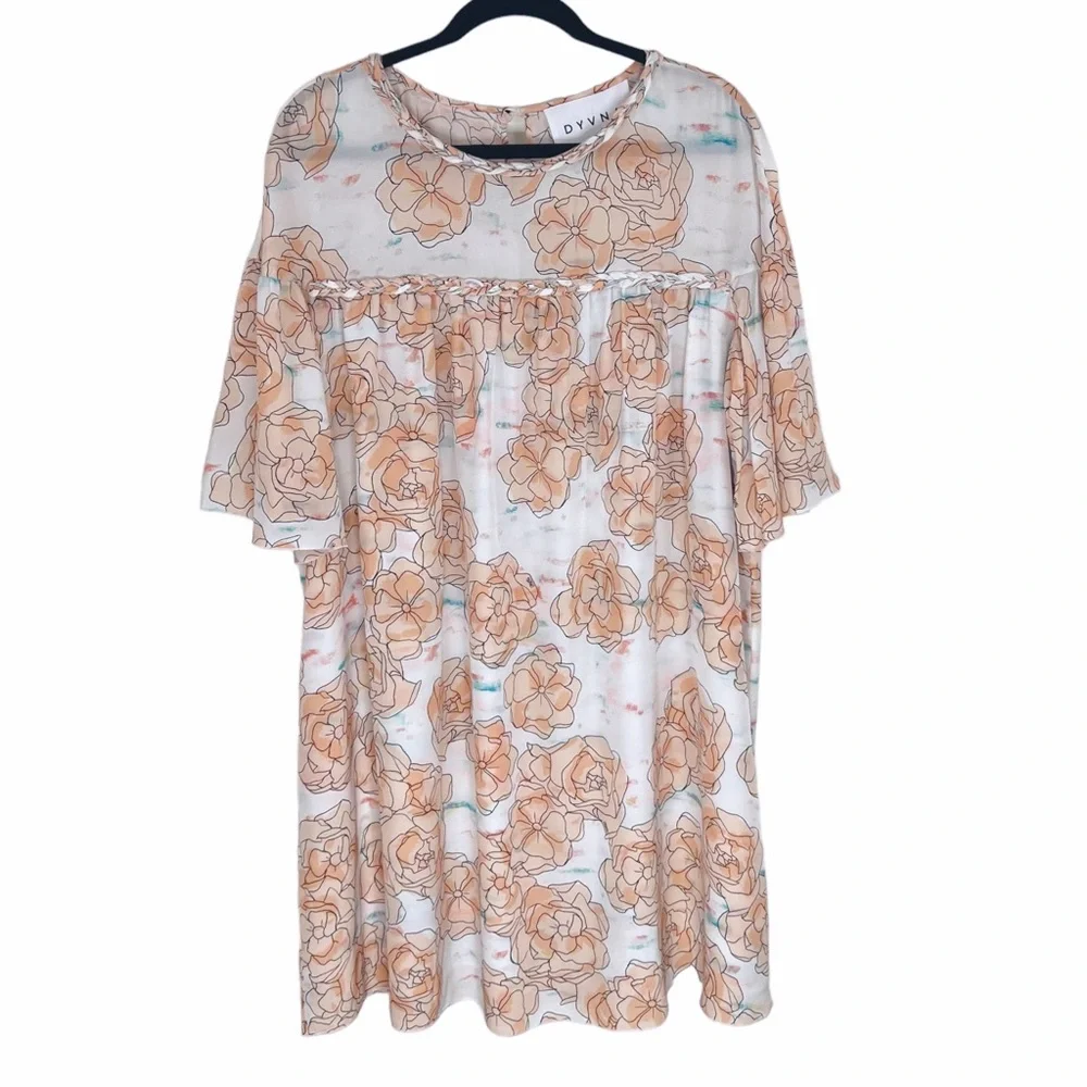 DYVNA Silk Watercolor Floral Print Short Sleeve Shift Dress Size 12 Dainty Flowy - Picture 4 of 16
